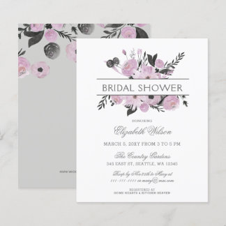 Lámina Invitación a ducha de novia floral gris morado con