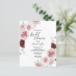 Lámina Invitación a ducha de novia floral rosa borgoñona