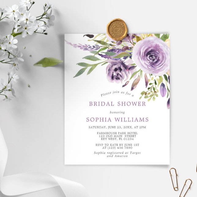 Lámina Invitación a ducha de novia floral Rosa púrpura pr (Subido por el creador)