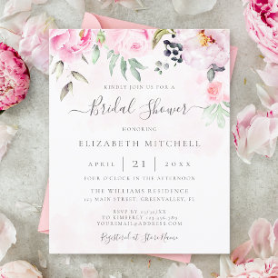 Lámina Invitación a ducha de novia floral rosa Rubor con 
