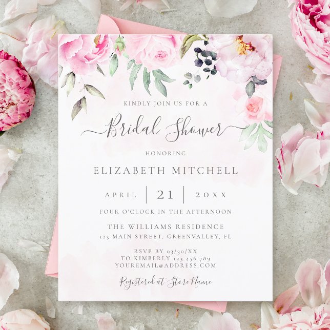 Lámina Invitación a ducha de novia floral rosa Rubor con  (Subido por el creador)