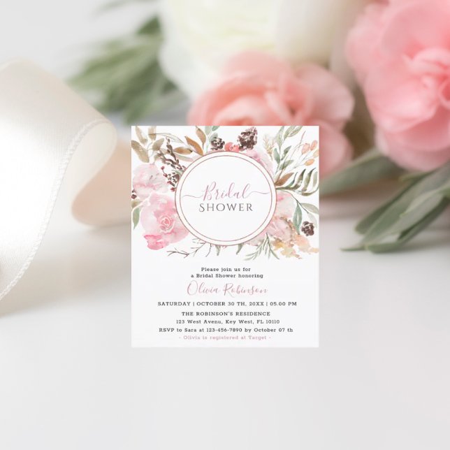Lámina Invitación a ducha de novia floral rosa Rubor con  (Subido por el creador)