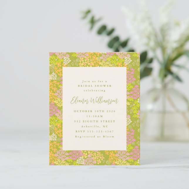 Lámina Invitación a ducha de novia floral verde limón (Anverso de pie)