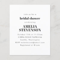 Invitación a ducha de novia Minimalista blanca y p