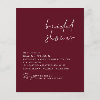 Lámina Invitación a ducha de novia moderna de Borgoña