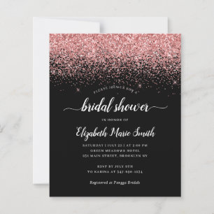 Lámina Invitación a ducha de novia negra Purpurina rosado