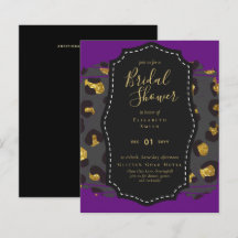 Invitación a ducha de novia púrpura de Glam Gold p