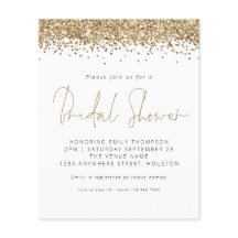 Invitación a ducha de novia Purpurina de oro presu