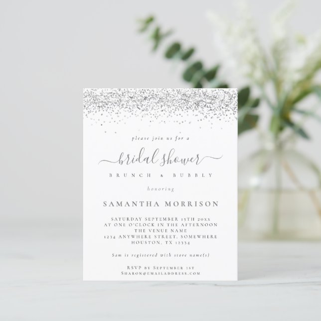 Lámina Invitación a ducha de novia Purpurina de plata de  (Anverso de pie)