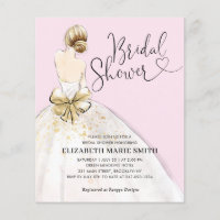 Invitación a ducha de novia rosa con traje de novi
