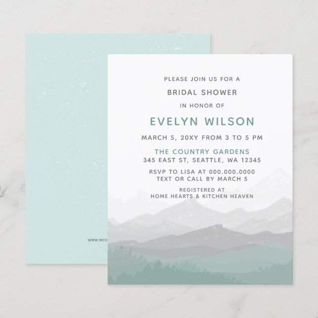 Lámina Invitación a ducha de novia simple de montaña (Anverso / Reverso)