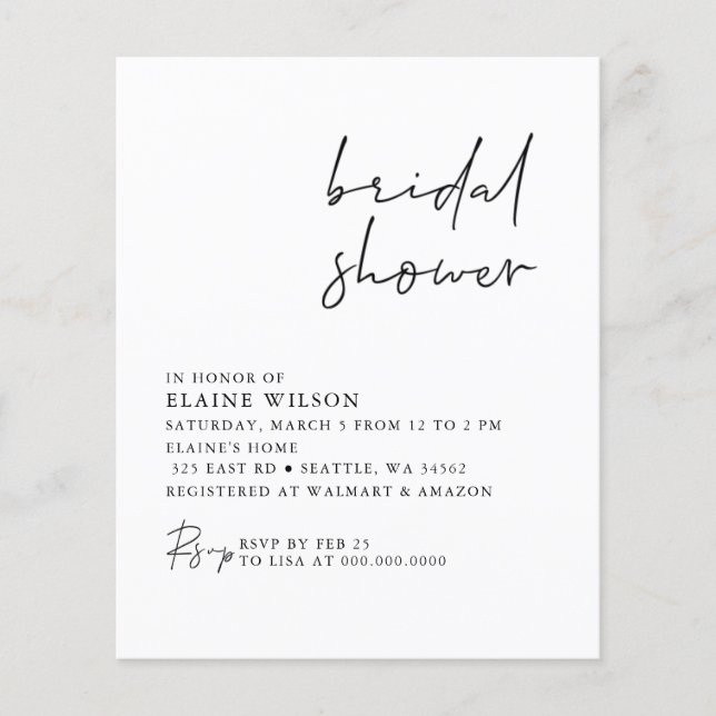 Lámina Invitación a ducha de novia simple y moderna (Anverso)