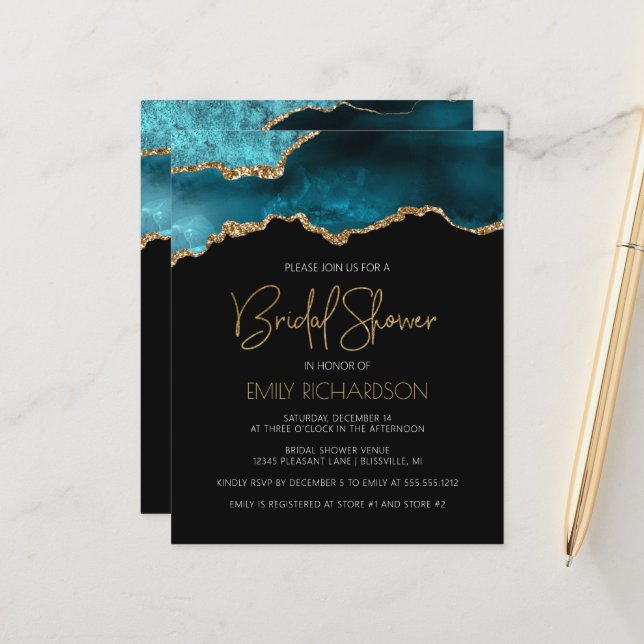 Lámina Invitación a ducha de novia Verde azulada de Geode (Anverso/Reverso In Situ)