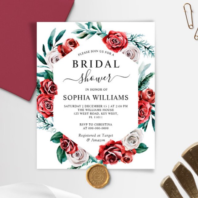 Lámina Invitación a ducha de novia verde y rosa roja del  (Subido por el creador)