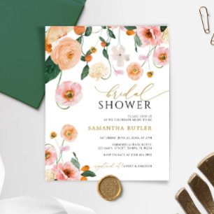 Lámina Invitación a ducha de novias con adormidera rosada