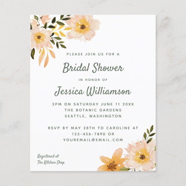 Lámina Invitación a ducha de novias con barba floral rúst (Anverso)