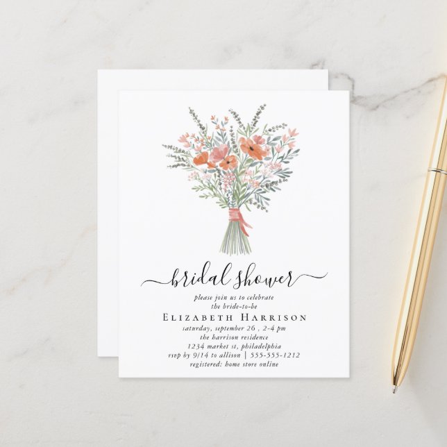 Lámina Invitación a ducha de novias con buquet floral de  (Anverso/Reverso In Situ)