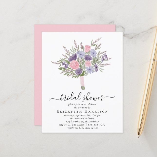 Lámina Invitación a ducha de novias con buquet rosa de pr (Anverso/Reverso In Situ)