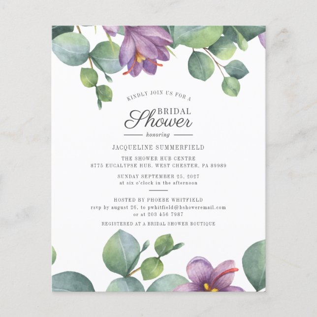 Lámina Invitación a ducha de novias con eucalipto floral  (Anverso)
