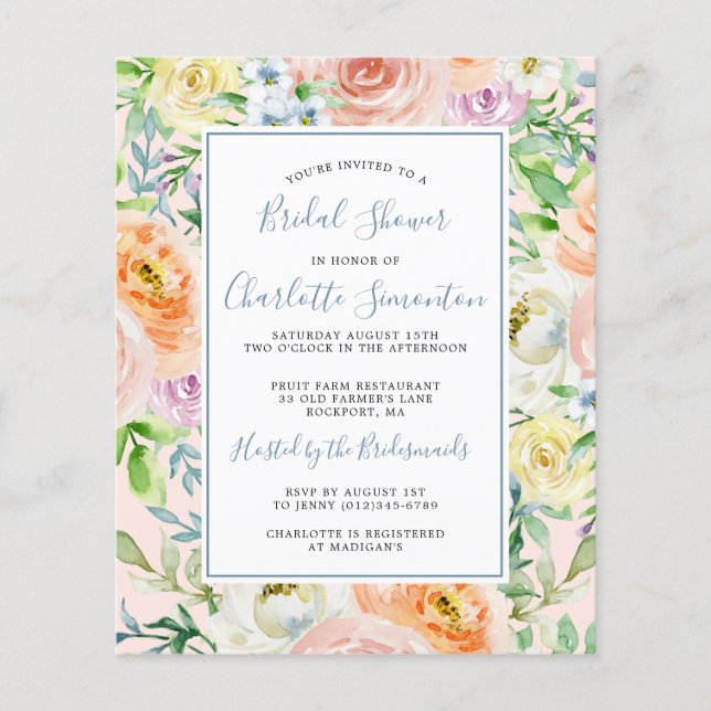 Lámina Invitación a ducha de novias con flor de primavera (Anverso)