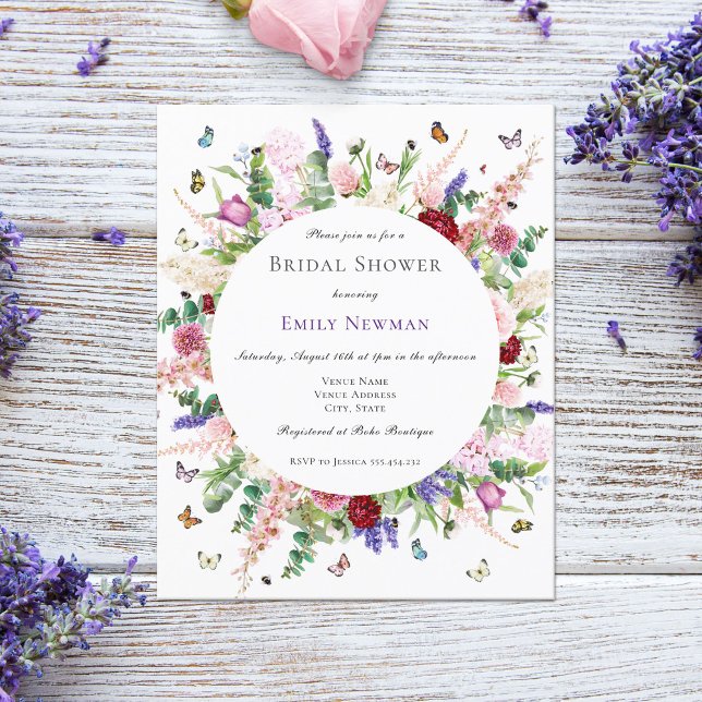 Lámina Invitación a ducha de novias con floral y mariposa (Subido por el creador)