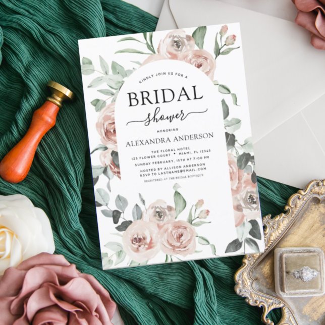 Lámina Invitación a ducha de novias con flores rosadas ag (Subido por el creador)