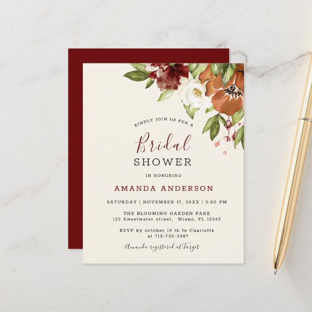 Lámina Invitación a ducha de novias con marrón floral de  (Anverso/Reverso In Situ)