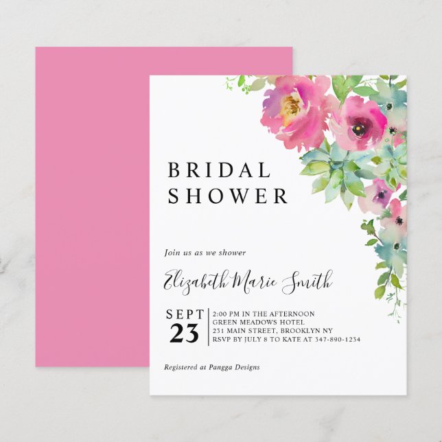 Lámina Invitación a ducha de novias con presupuesto rosa  (Anverso / Reverso)
