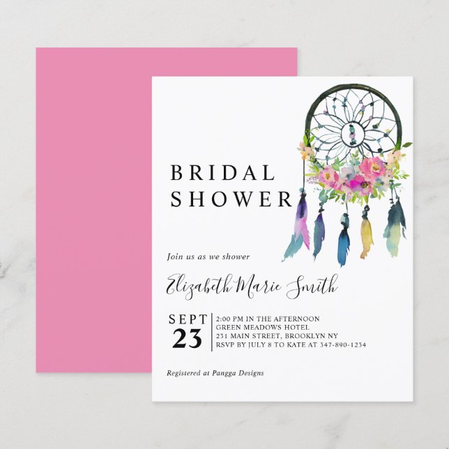 Lámina Invitación a ducha de novias con presupuesto rosa  (Anverso / Reverso)