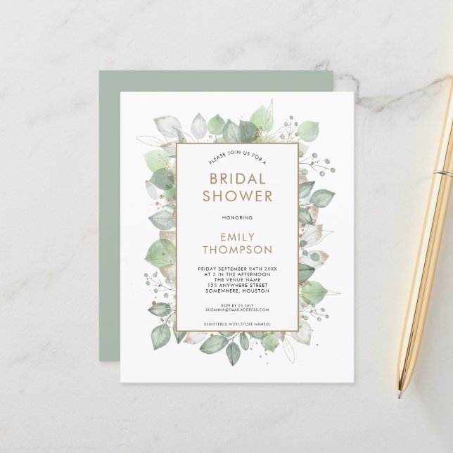 Lámina Invitación a ducha de novias de oro de Sage Foliag (Anverso/Reverso In Situ)