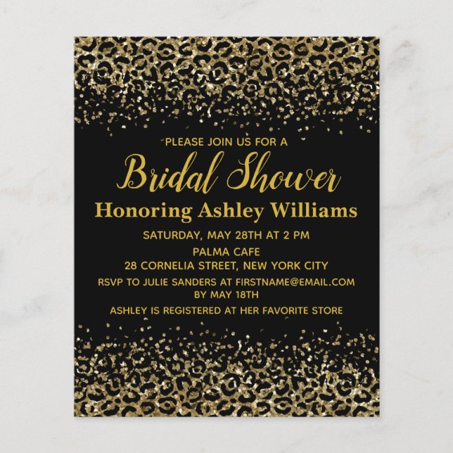 Lámina Invitación a ducha de novias de oro negro Leopard  (Anverso)