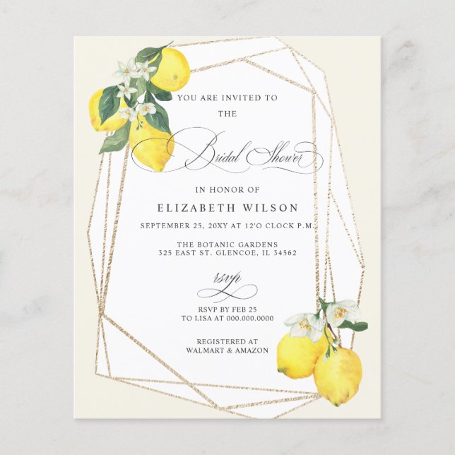 Lámina Invitación a ducha de novias de verano con cítrico (Anverso)