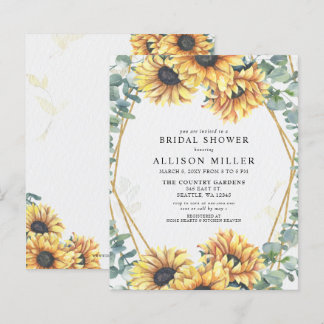 Lámina Invitación a ducha de novias doradas con girasoles
