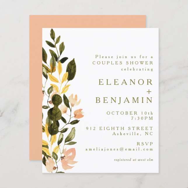 Lámina Invitación a ducha de novias floral con sabor rúst (Anverso / Reverso)