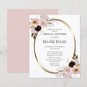 Lámina Invitación a ducha de novias Gold Roses rosados co