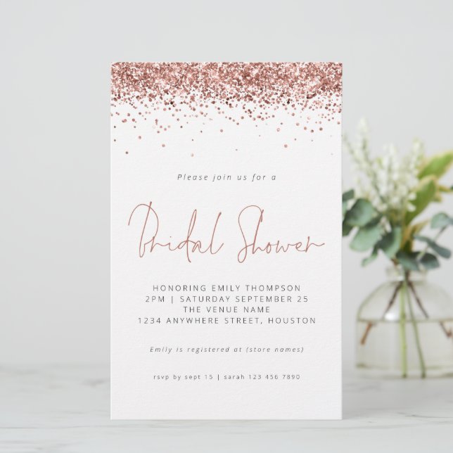 Lámina Invitación a ducha de novias para Rosa Purpurina d (Anverso de pie)
