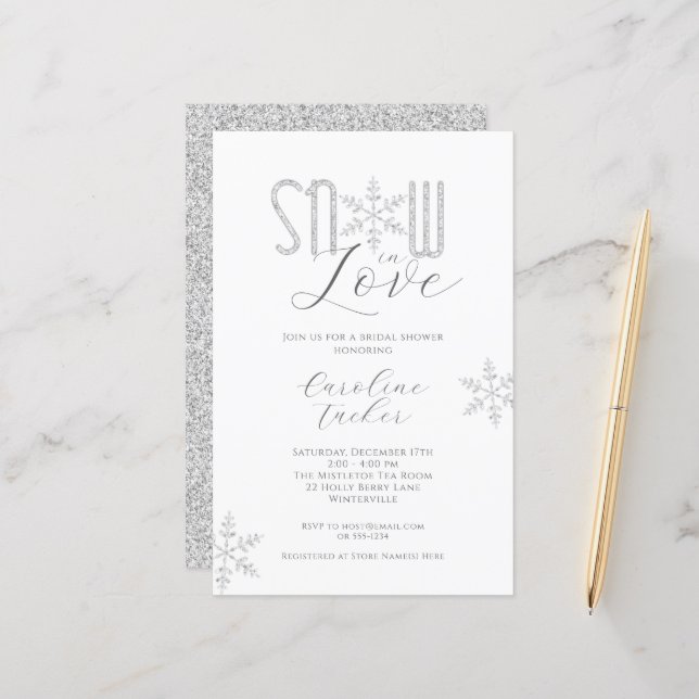 Lámina Invitación a ducha de novias plateadas con nieve e (Anverso/Reverso In Situ)