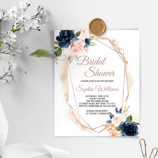Lámina Invitación a ducha de novias rosada, marina y dora (Subido por el creador)