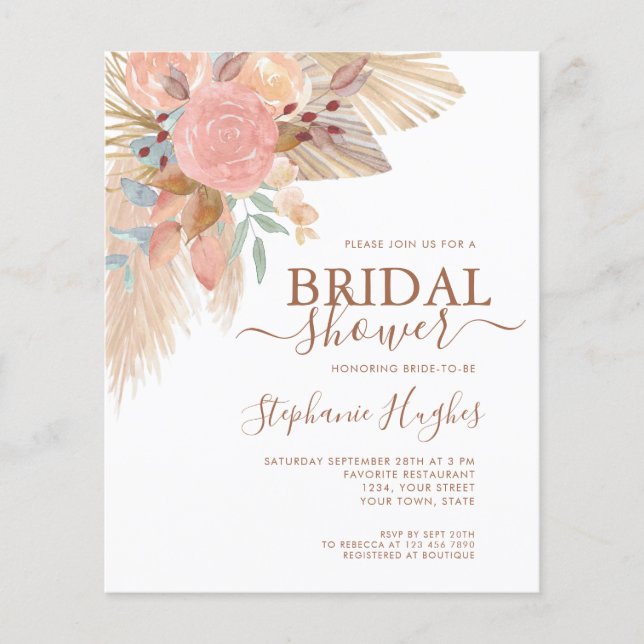 Lámina Invitación a ducha de novias rusticas del Boho de  (Anverso)