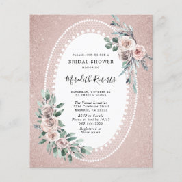 Lámina Invitación a ducha de Purpurina de rosas rosadas c