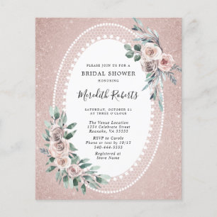 Lámina Invitación a ducha de Purpurina de rosas rosadas c