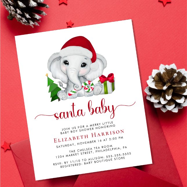 Lámina Invitación a ducha elefante Santa Baby Boy (Subido por el creador)