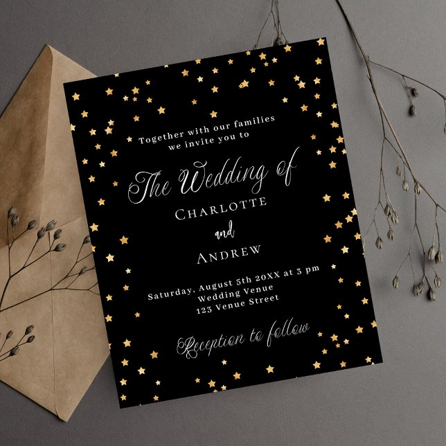 Lámina invitación a estrellas de oro negro boda (Subido por el creador)