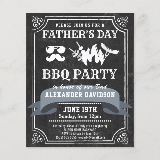 Lámina Invitación a Fiesta de barbacoa del Día del Padre  (Anverso)