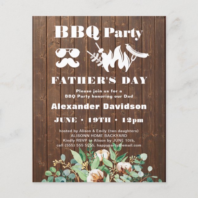 Lámina Invitación a Fiesta de barbacoa del Día del Padre  (Anverso)