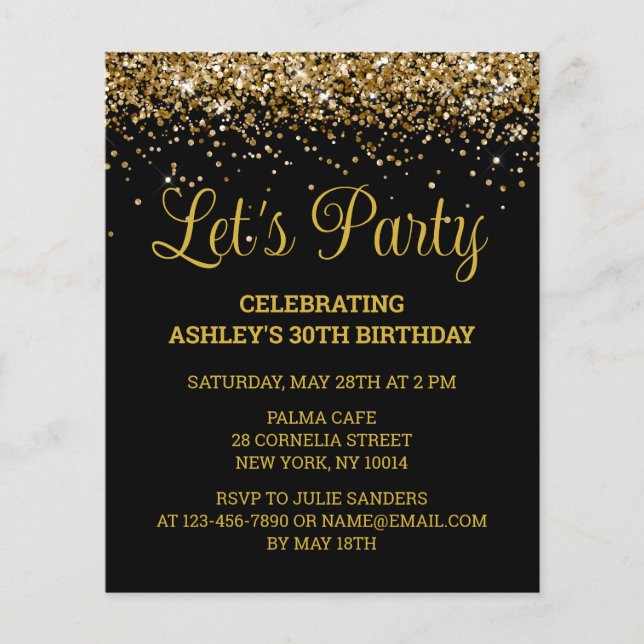 Lámina Invitación a fiesta de cumpleaños 30 de Budget Bla (Anverso)
