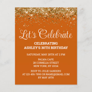 Lámina Invitación a fiesta de cumpleaños 30 Naranja quema