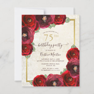 Lámina Invitación a fiesta de cumpleaños 75th Red Rose Fl