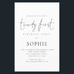 Lámina Invitación a Fiesta de cumpleaños número 21 de gui<br><div class="desc">Guión informal del presupuesto Invitación a la Fiesta de Cumpleaños 21. POR FAVOR, TENGA EN CUENTA QUE HAY UNA por hoja. Estilo minimalista contemporáneo simple, con Twenty First en un guión moderno y elegante y el resto del texto que puedes personalizar fácilmente. Un tamaño mayor de 5, 5" x 8,...</div>