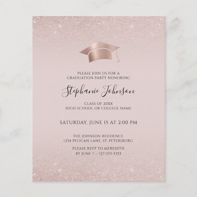 Lámina Invitación a Fiesta de Grad Purpurina de Rubor Ros (Anverso)